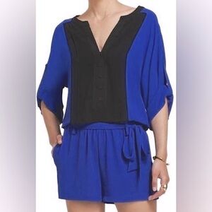 BCBGMaxAzria Elie Royal Blue and Black Romper Size‎ Small